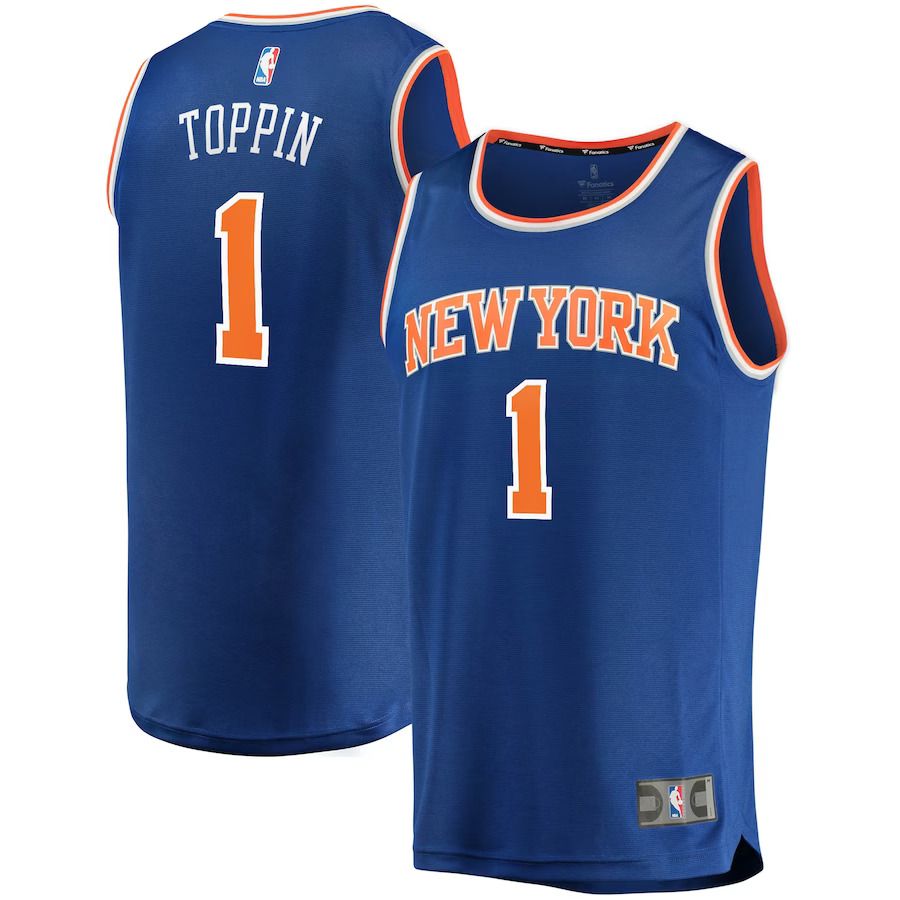 Men New York Knicks #1 Obi Toppin Fanatics Branded Blue Fast Break Replica NBA Jersey